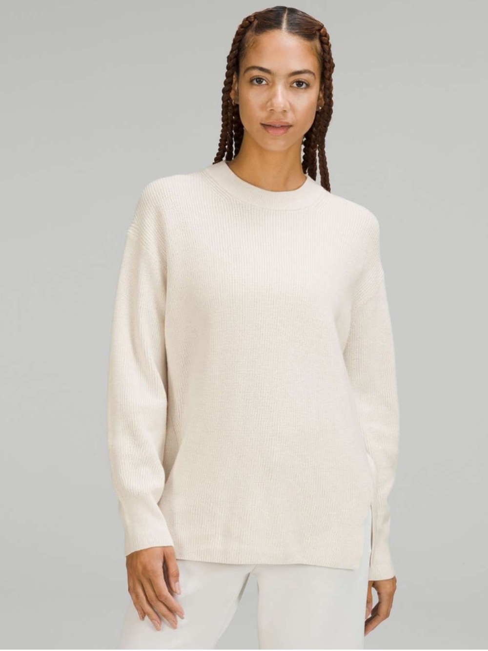Lululemon Merino Wool-Blend Ribbed Crewneck Sweater White Opal Sz 6